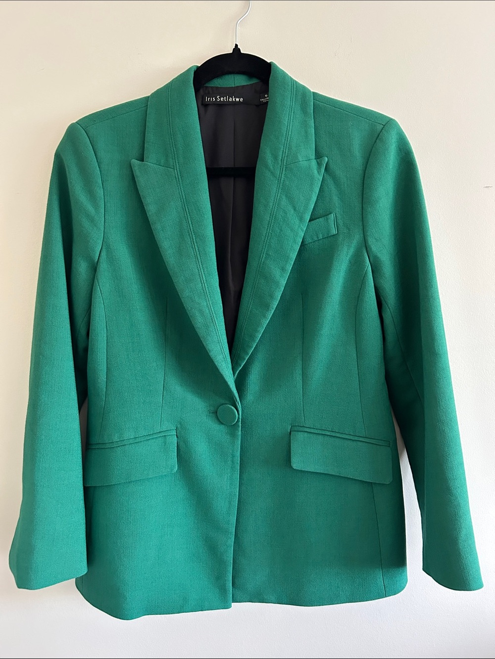 Iris Setlakwe Timeless Emerald Green Single-Button Blazer, Size 6